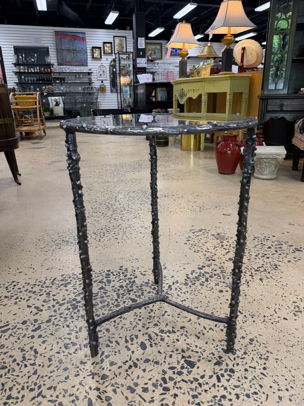 Silver Tone Metal Rustic Wood Look Side Table