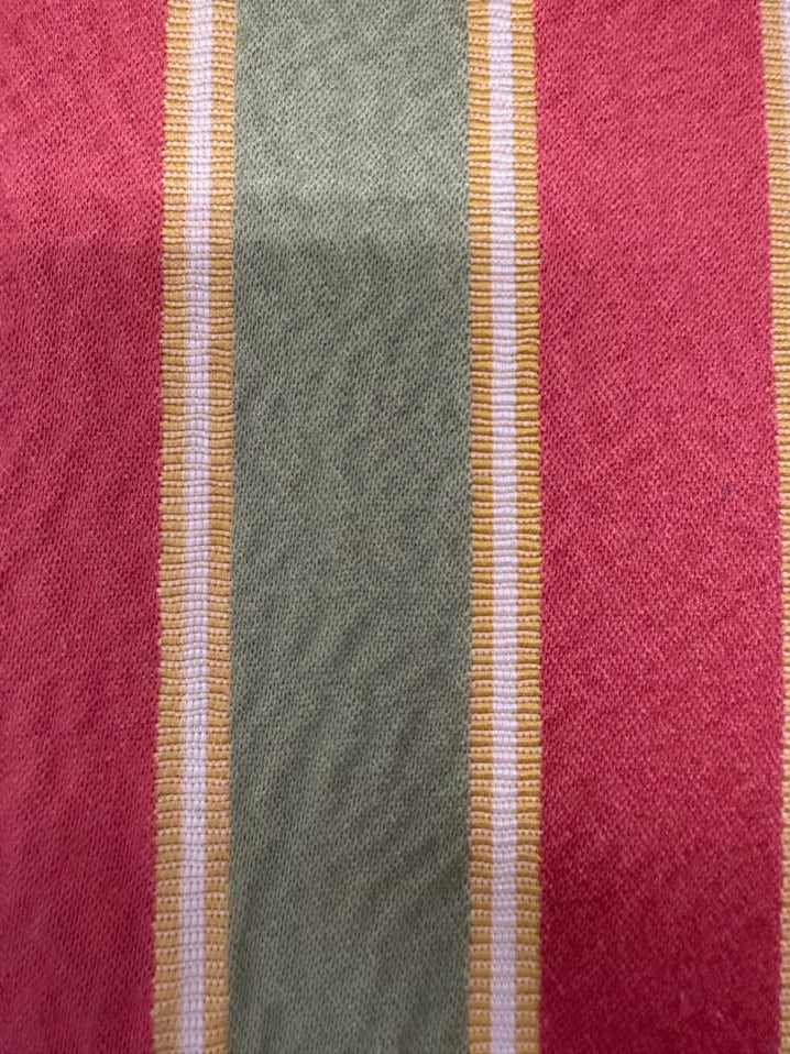 Salmon, Green & Yellow Striped Chippendale Sofa
