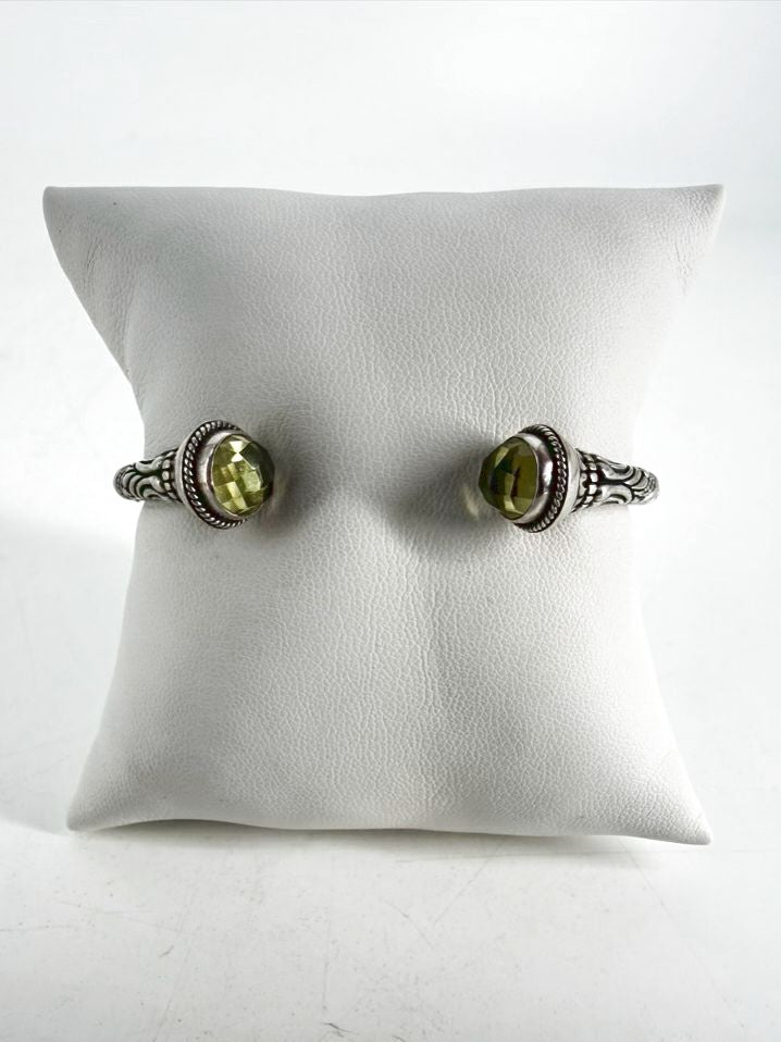 STERLING SILVER Green Prestolite Hinge Cuff Bracelet