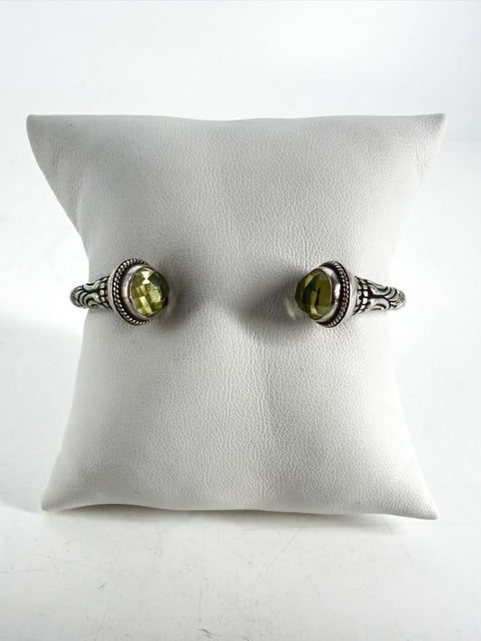 STERLING SILVER Green Prestolite Hinge Cuff Bracelet