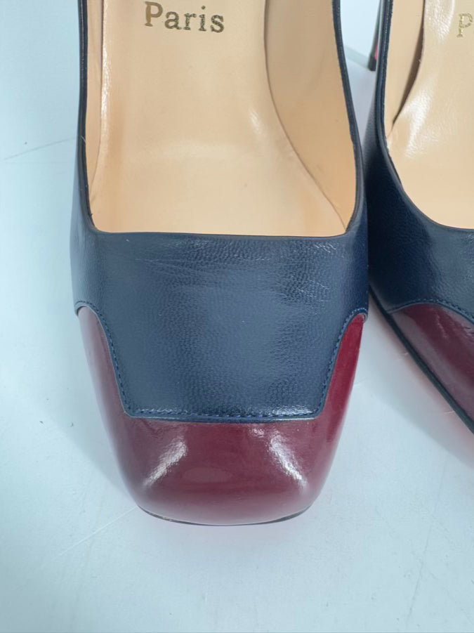 CHRISTIAN LOUBOUTIN Size 38 Navy & Red Leather Pumps