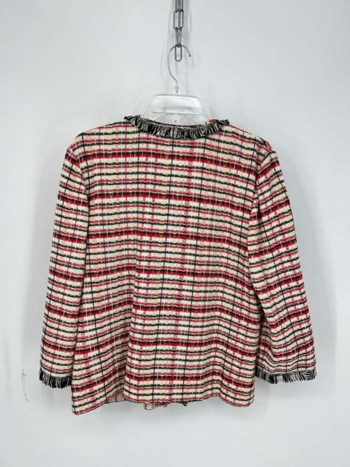 ST JOHN Size L Coral & Black Knit Fringe Jacket