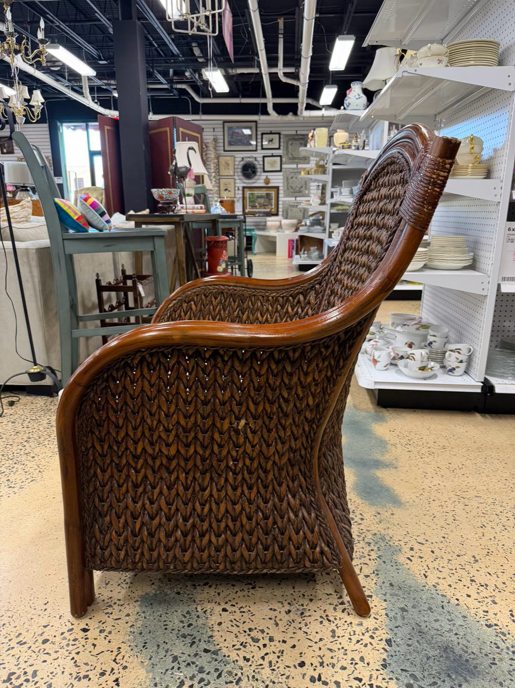 Brown Rattan Woven Outdoor Chair w/ Cushion