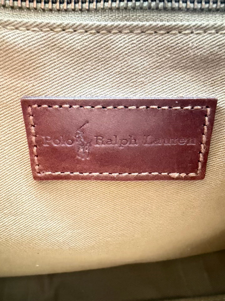POLO RALPH LAUREN Blue & Green Coated Canvas Plaid Purse