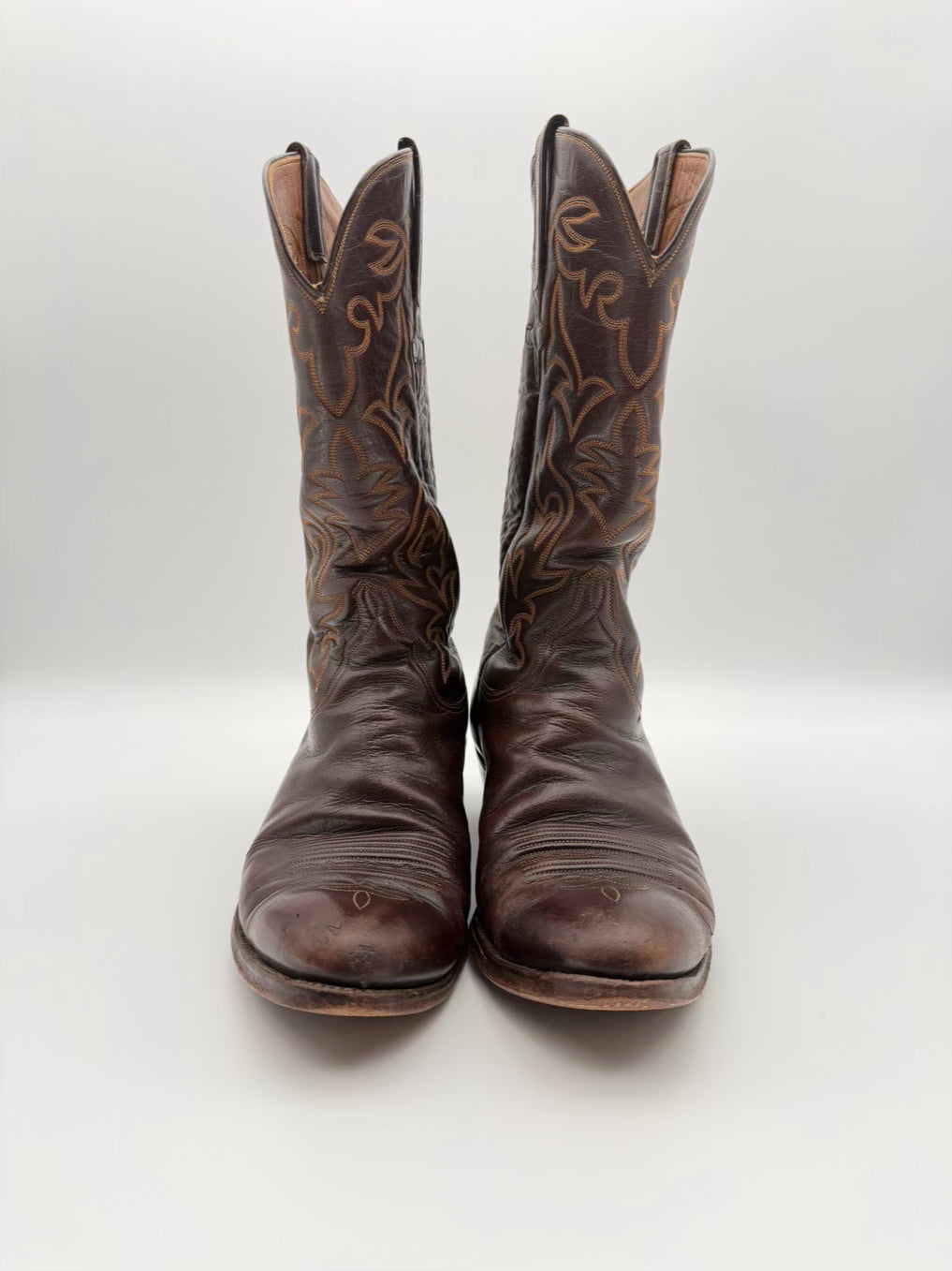 LUCCHESE MENS Size 10 Almond Leather Cowboy Boots