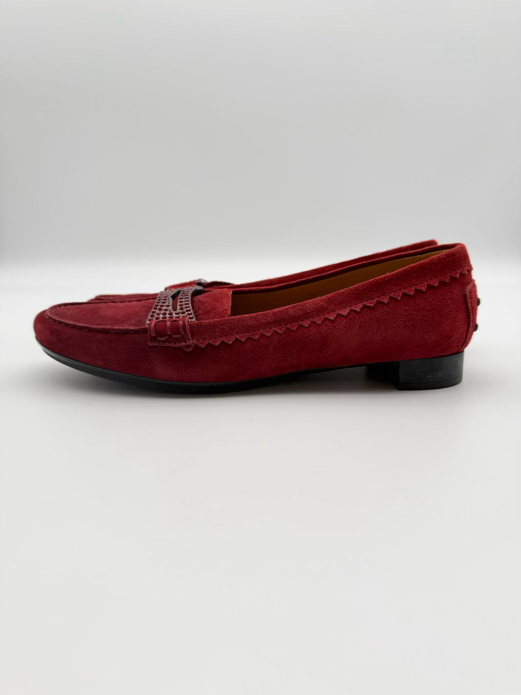 TODS WMNS Size 37.5 Wine Leather Gemstone Loafers