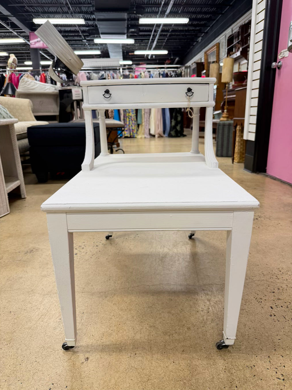 White Walnut Painted End Table w/ Drawer