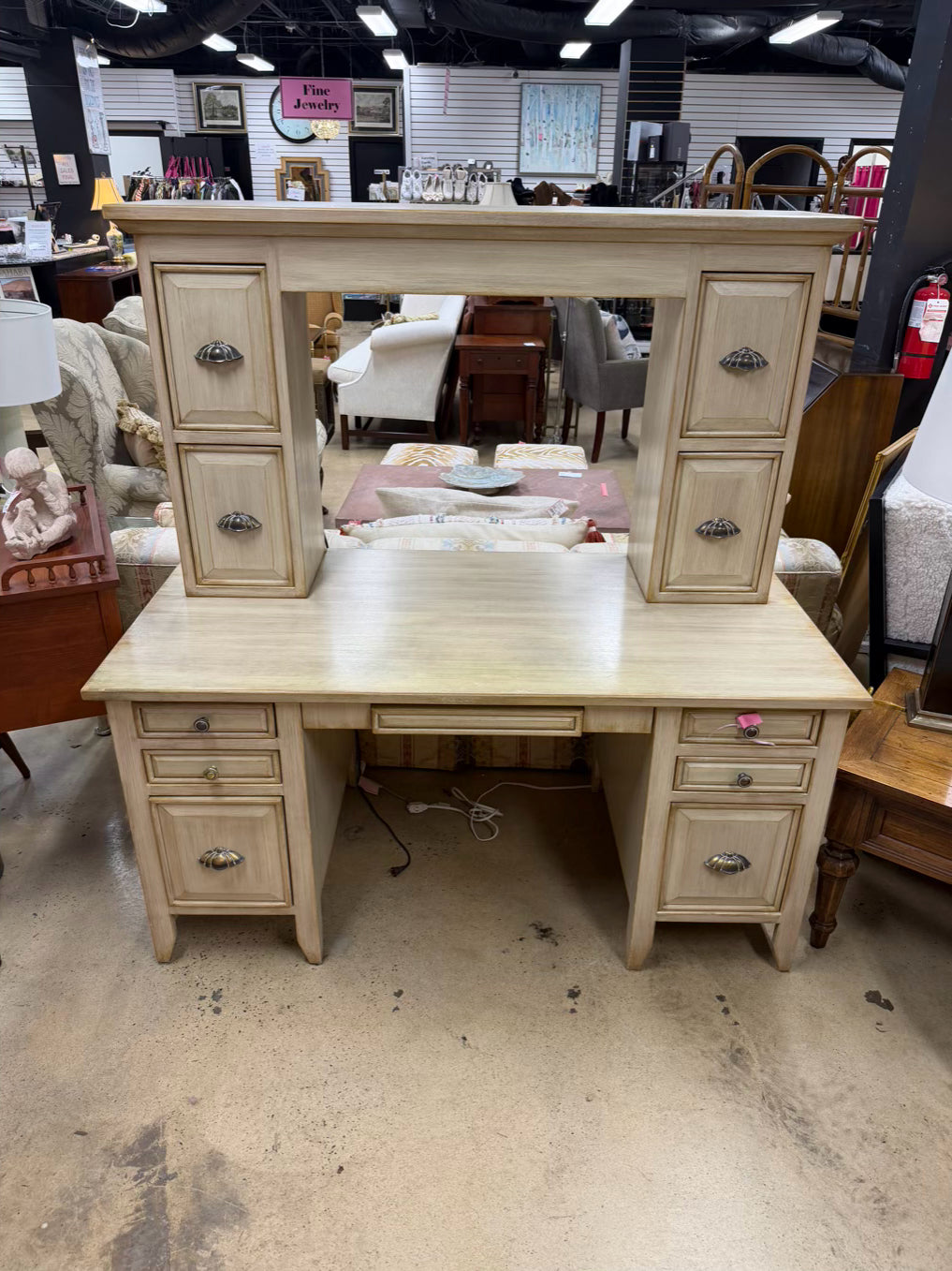 Cream Wood Desk w/ Upper Hutch