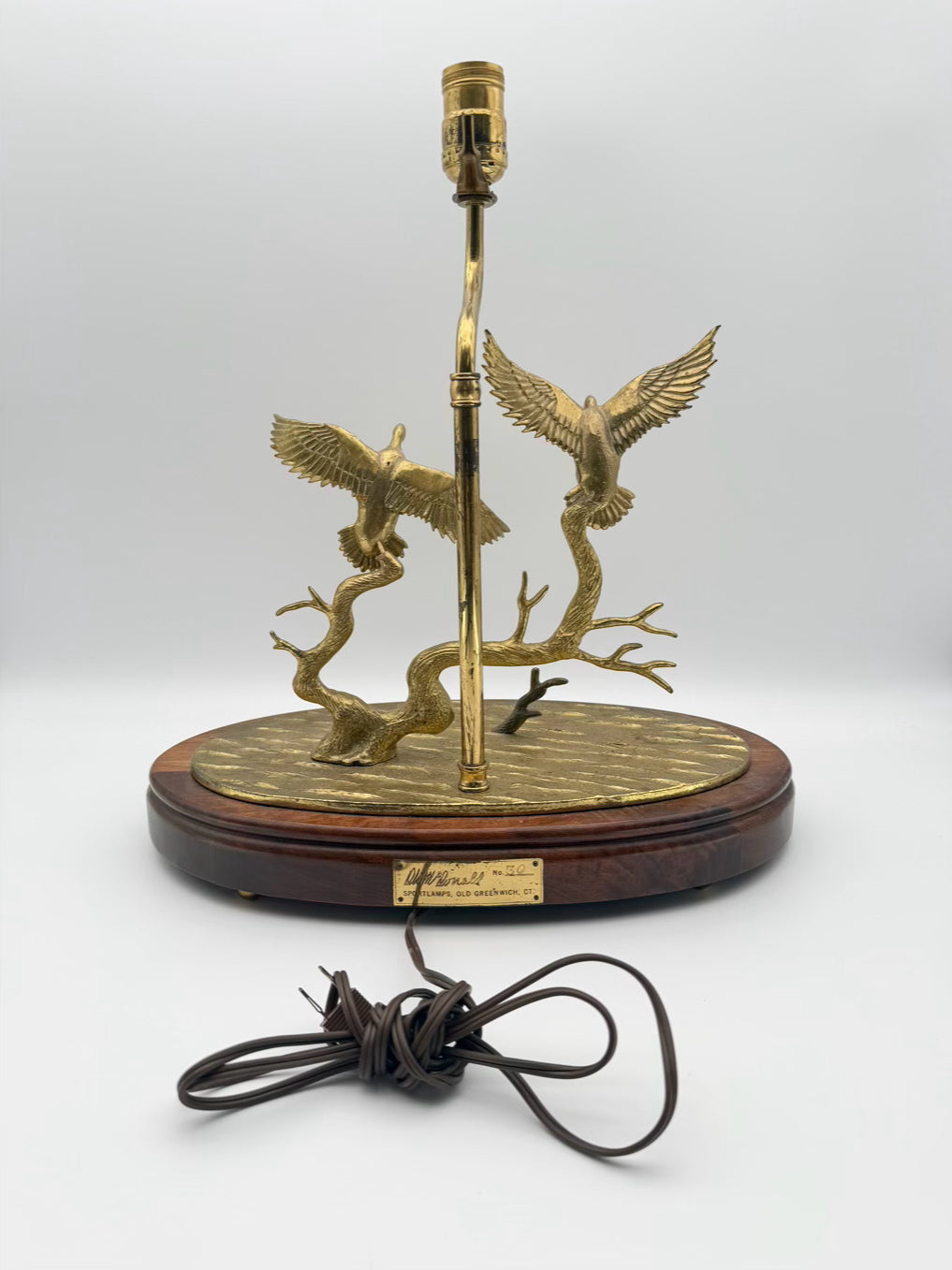 DONALD MCDONALD Brass Duck Lamp On Wood Base No Shade