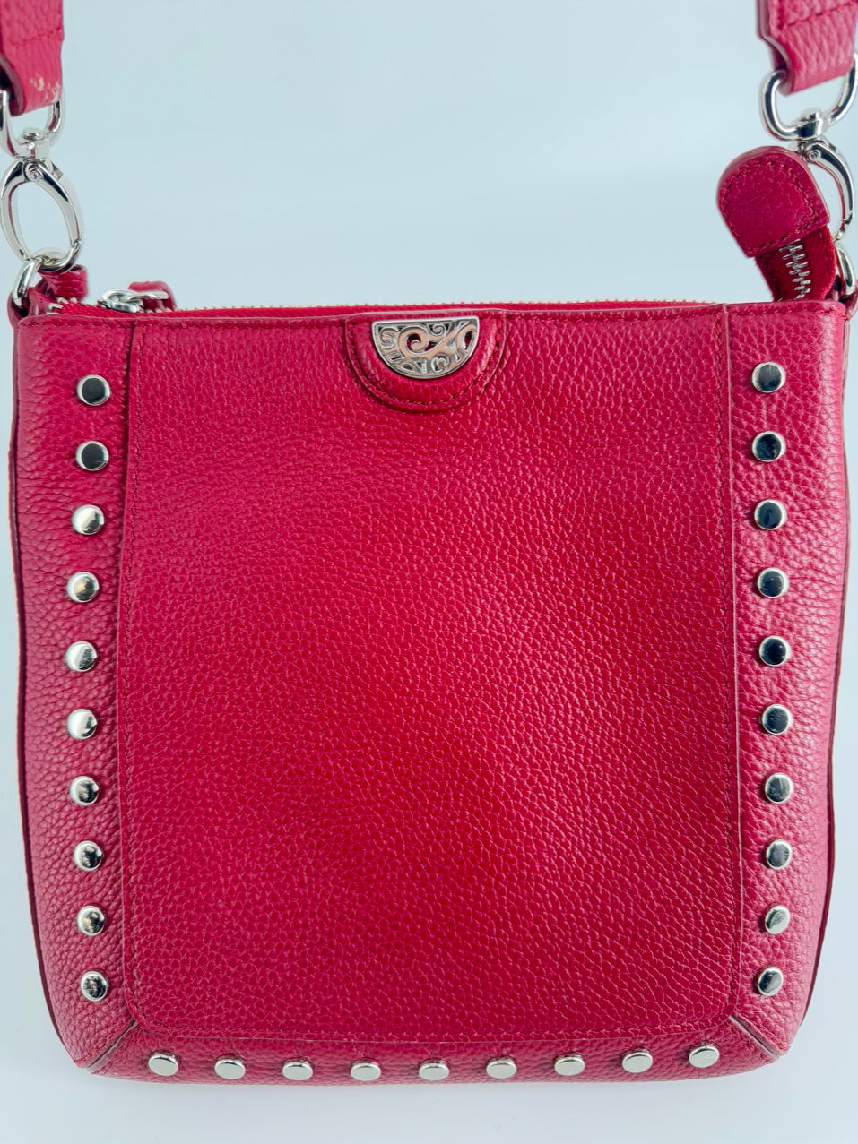 BRIGHTON Red & Silver Leather Crossbody Bag