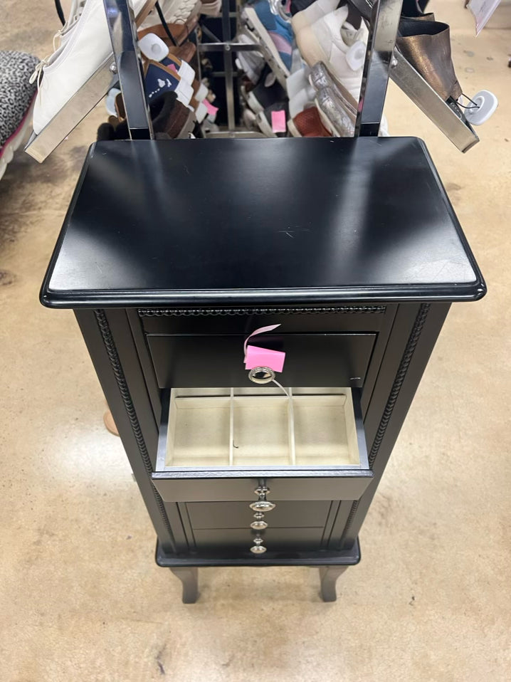 Black Wood Jewelry Cabinet w/ 6 Drawers