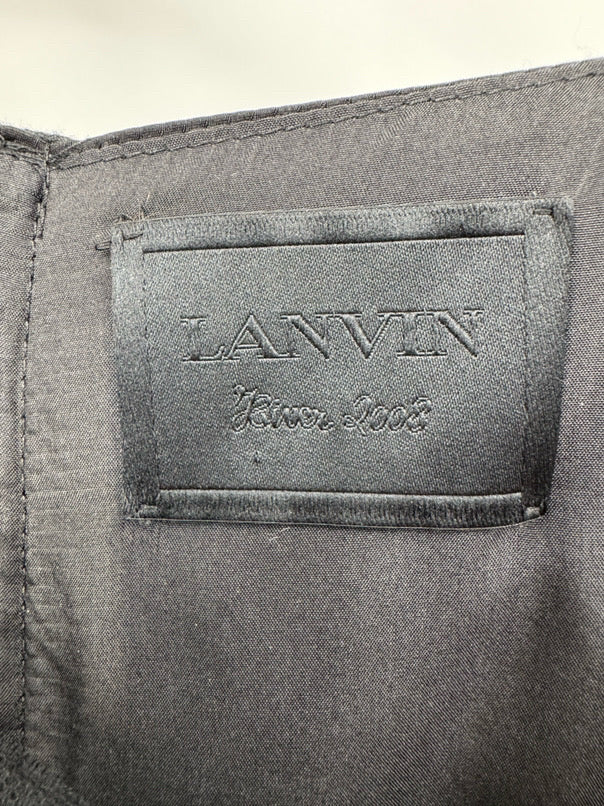 LANVIN PARIS Size 38 Black & Navy Silk Mesh Belted Sleeveless Dress