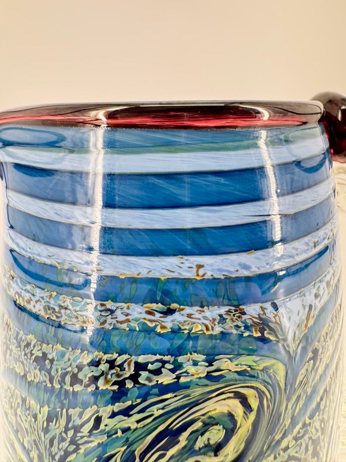 Blue & Yellow Blown Glass Stary Night Pitcher
