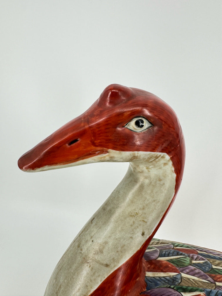 Rust & Multicolor Ceramic Goose Tureen