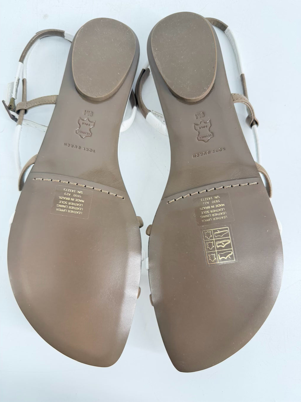 TORY BURCH Size 9 White & Brown Leather Sandals