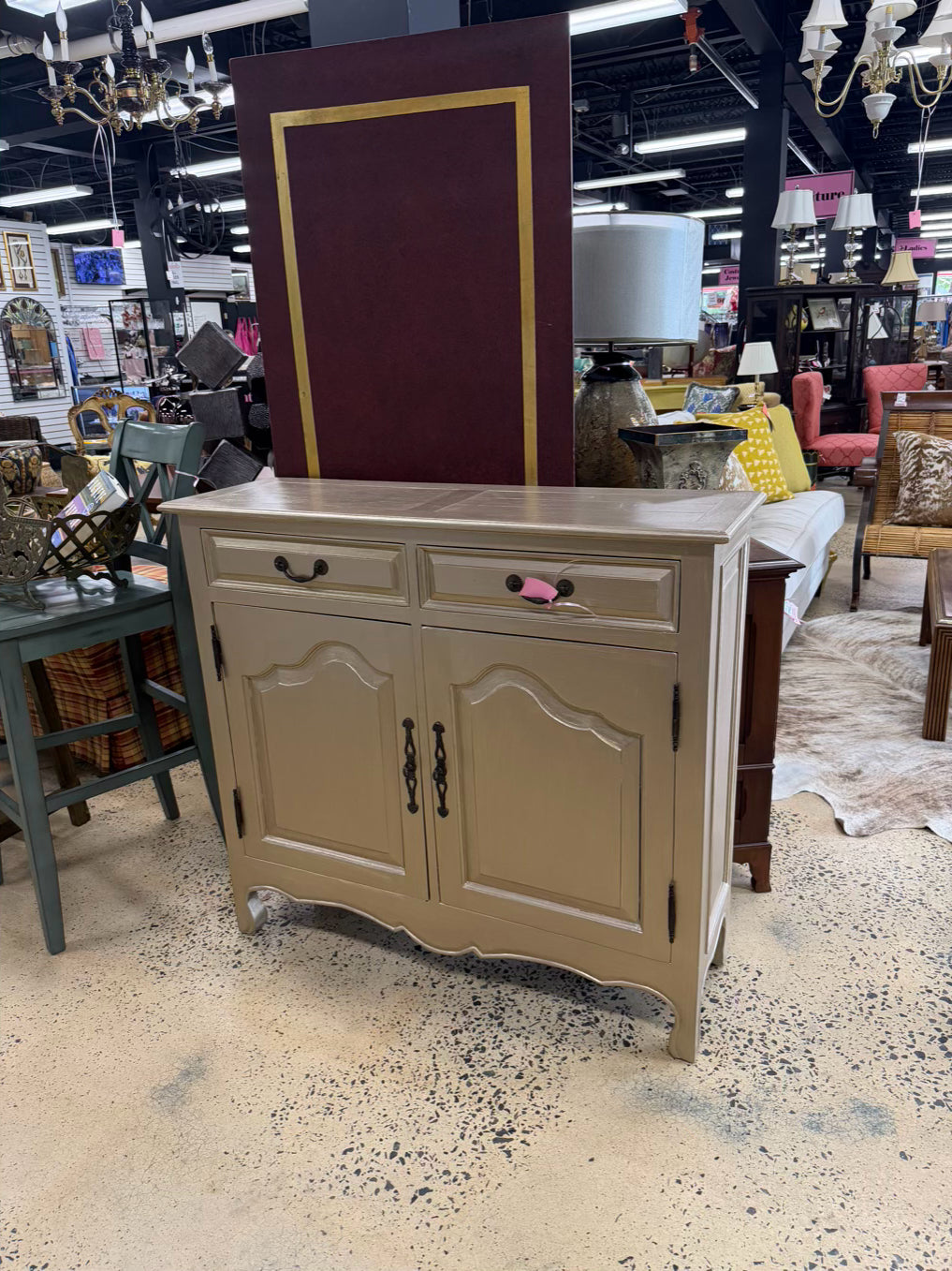 VINTAGE Gold Painted Cabinet w/ 2 Drawers