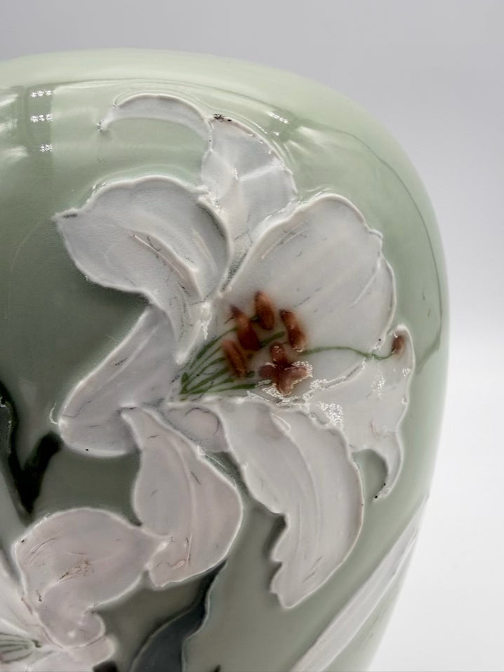 Green & White Porcelain Flower Jar