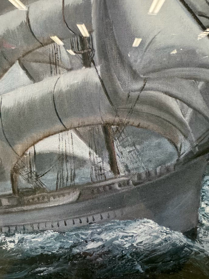DORIS FOXWELL Ship in Storm Print in Weathered Gray Frame