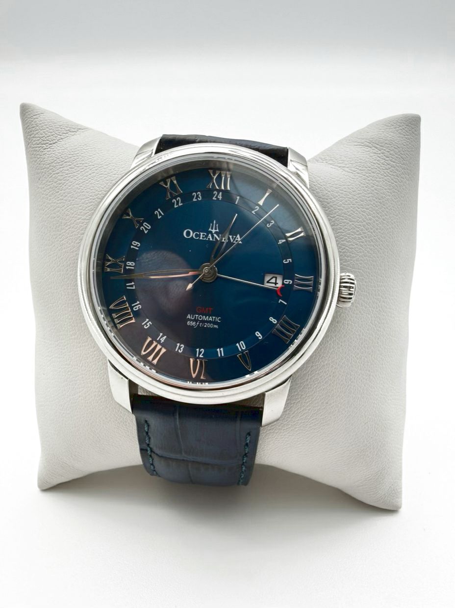 OCEANEVA Navy Leather Automatic Watch