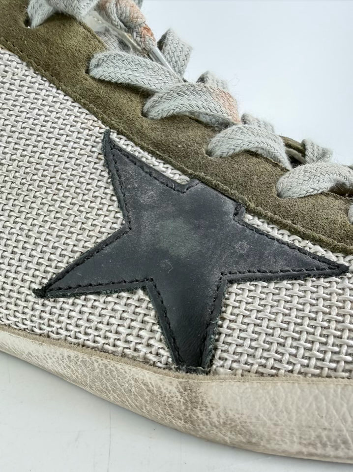 GOLDEN GOOSE Size 45 Olive & Cream Leather Sneakers