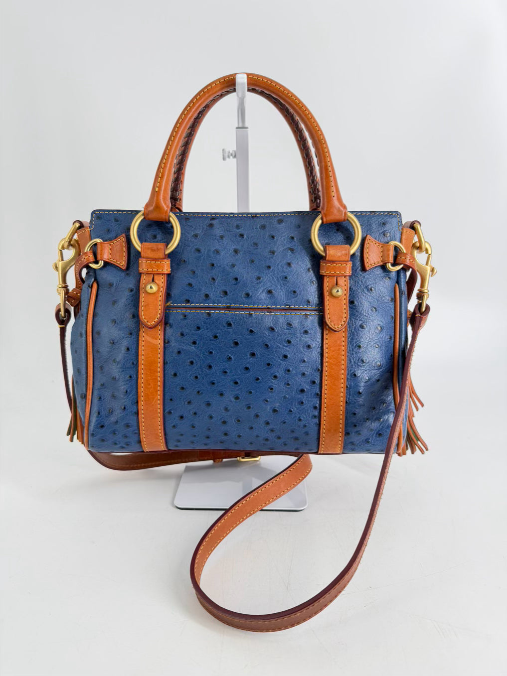 DOONEY & BOURKE Blue & Brown Ostrich Embossed Leather Pocket Satchel