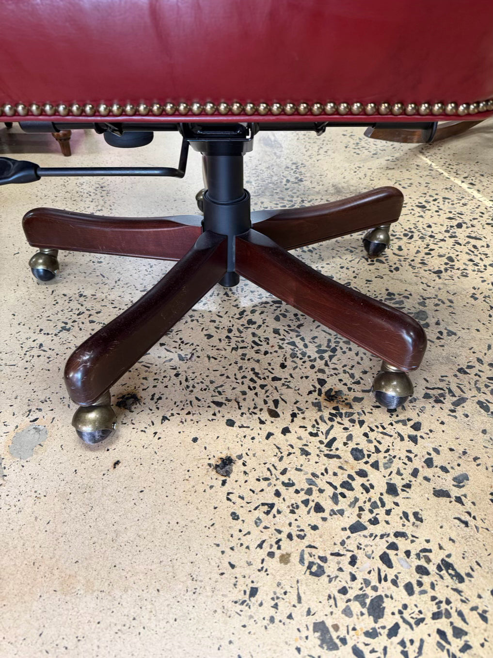 BRADINGTON YOUNG Red Leather & Wood Desk Chair
