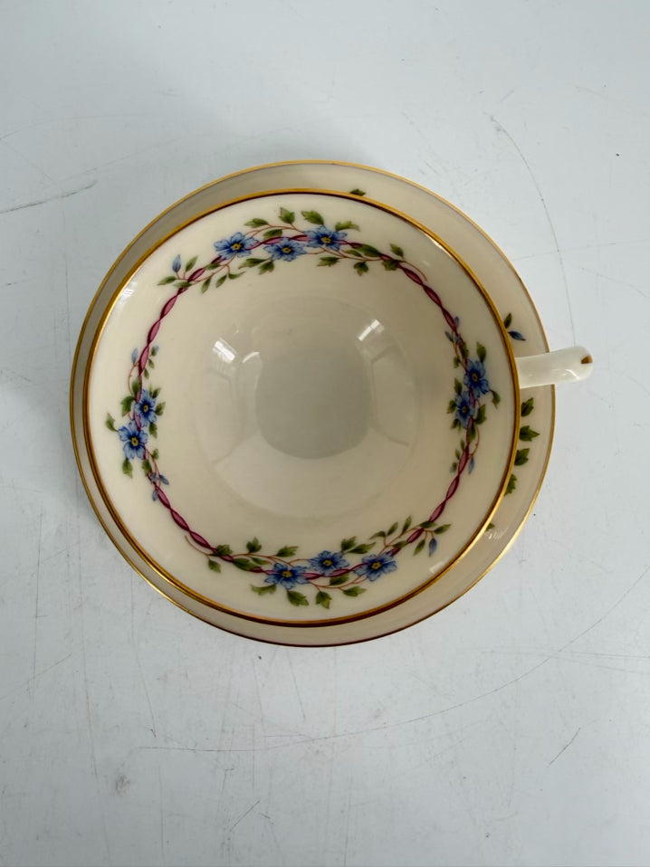 LENOX White, Pink & Blue China Belvidere 6 Piece Dinnerware Setting For 8