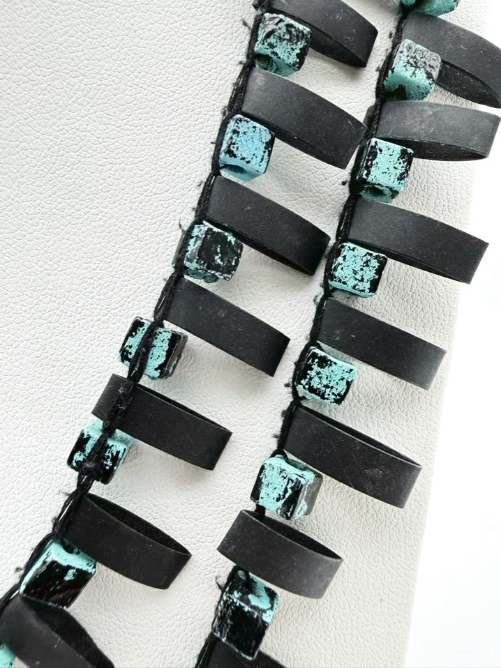 JIANHUI LONDON Blue & Black Recycled Wood & Rubber Necklace