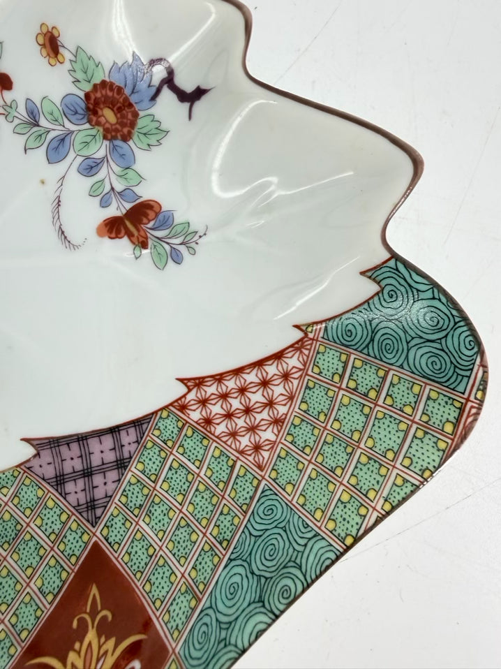 MOTTAHEDEH White, Rust & Green Porcelain Hand Painted Dish