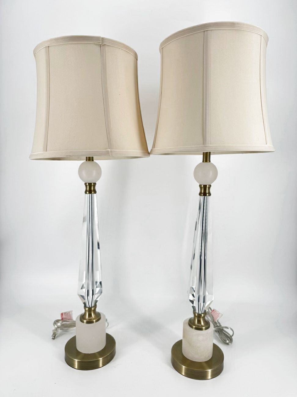 Crystal, Polished Metal, & Alabaster Pair of Lamps
