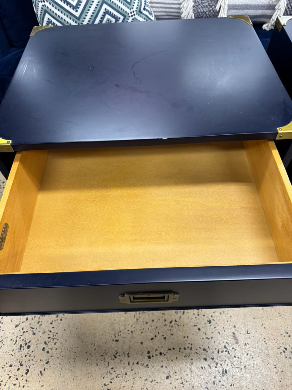 WILLIAMS SONOMA Navy Campaign Pair of End Tables