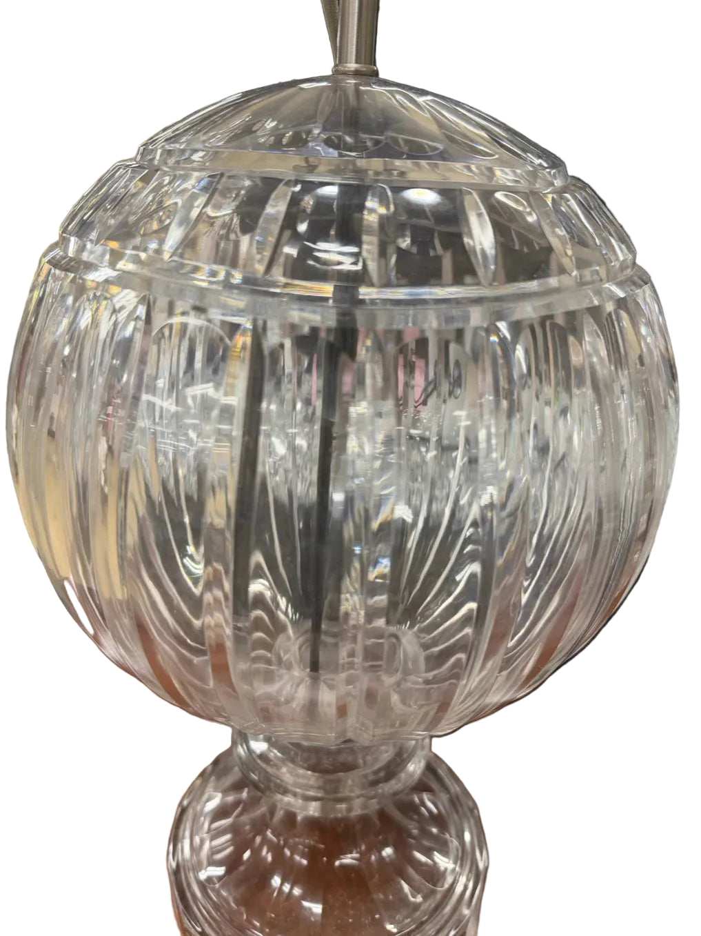 Clear Glass Ball Pair Of Lamps w/ Beige Shade