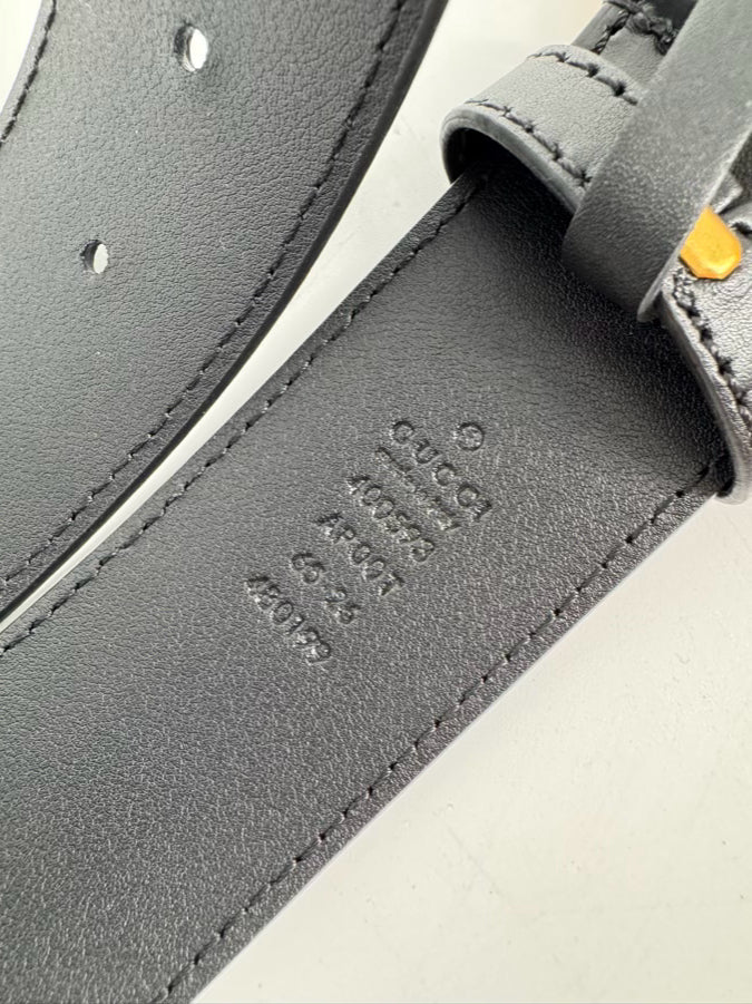 GUCCI Size 26 Black & Gold Leather GG Belt
