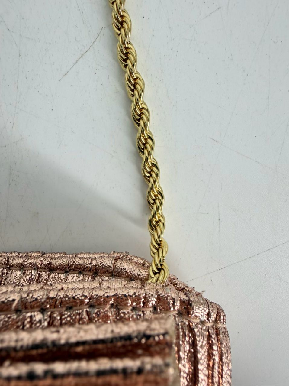 LOEFFLER RANDALL Rose Gold Fabric Crinkle Evening Bag