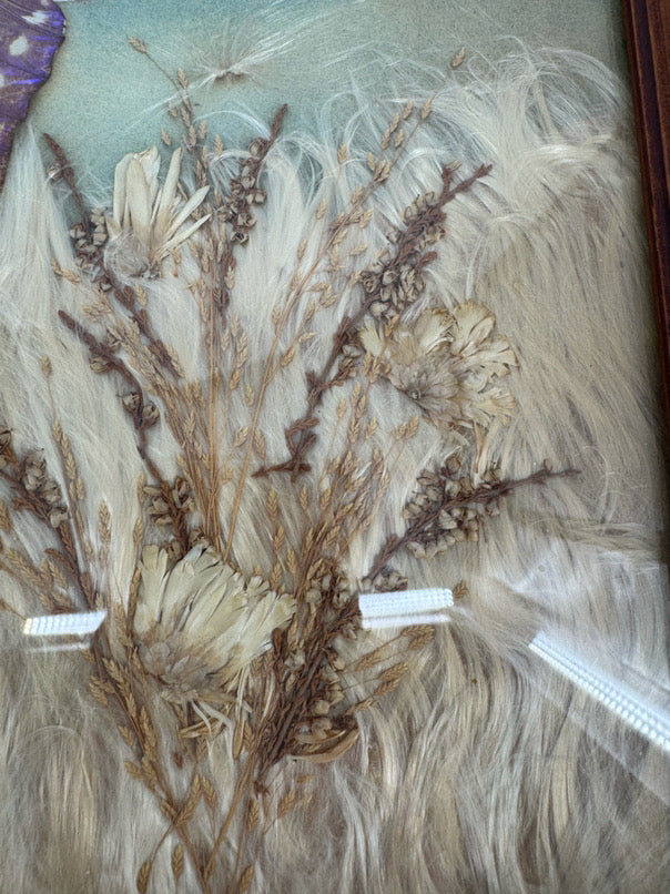 VINTAGE Glass & Wood Pressed Butterflies & Milkweed Tray