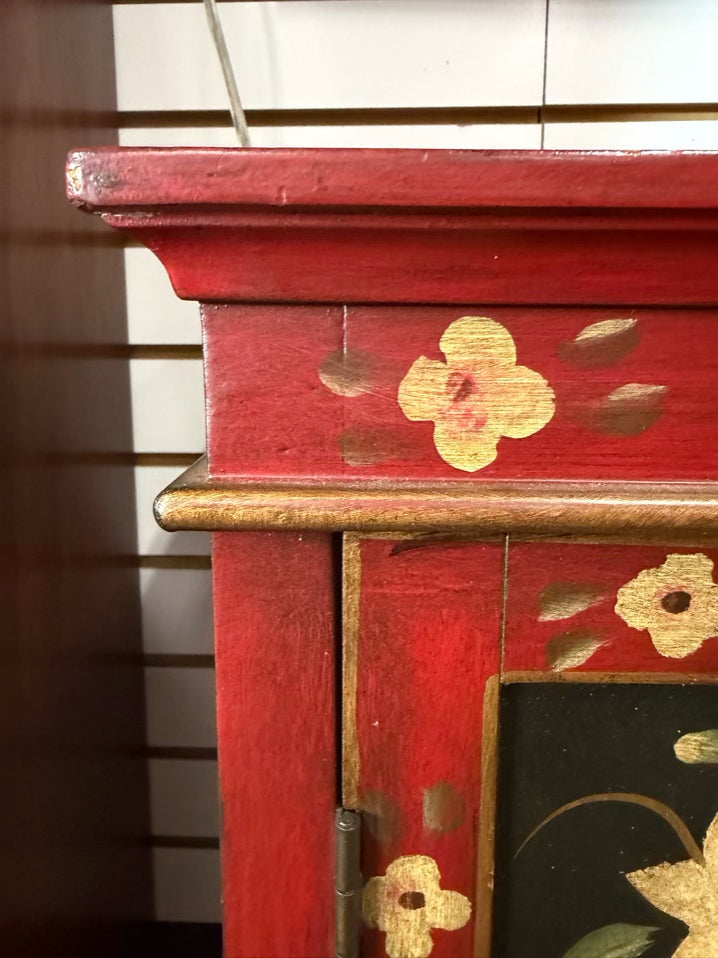 Black & Red Asian Inspired Painted Cabinet w/ 2 Drawers