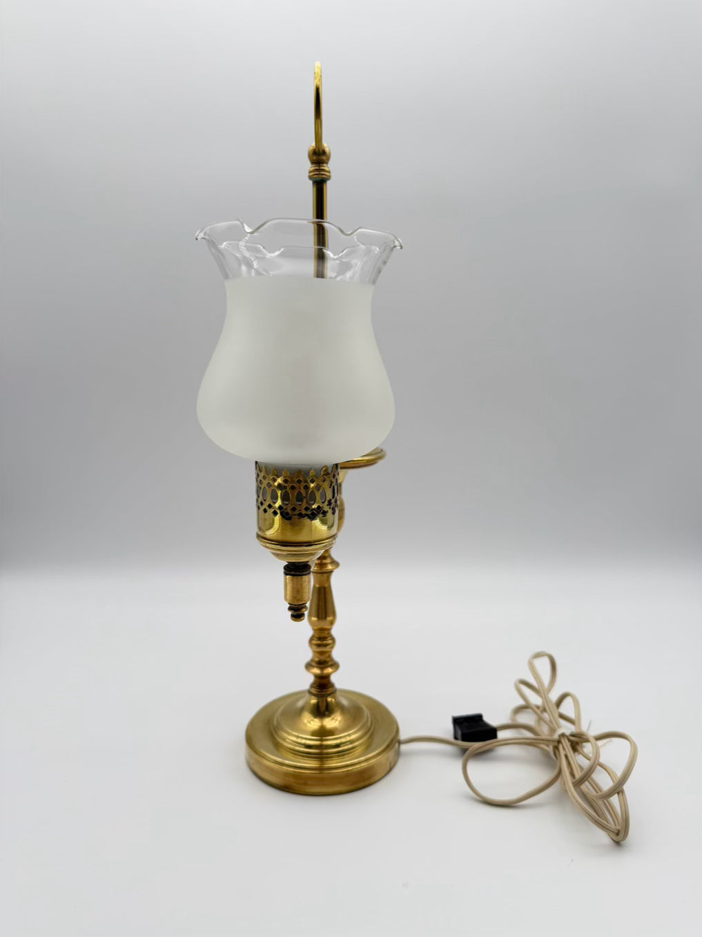 VINTAGE Brass Student Lamp w/ Frosted Glass Globe