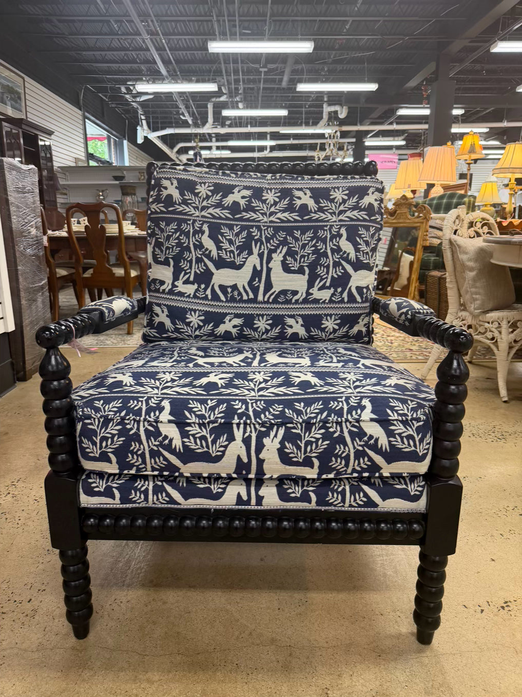 Blue & White Bobbin Wood Chair