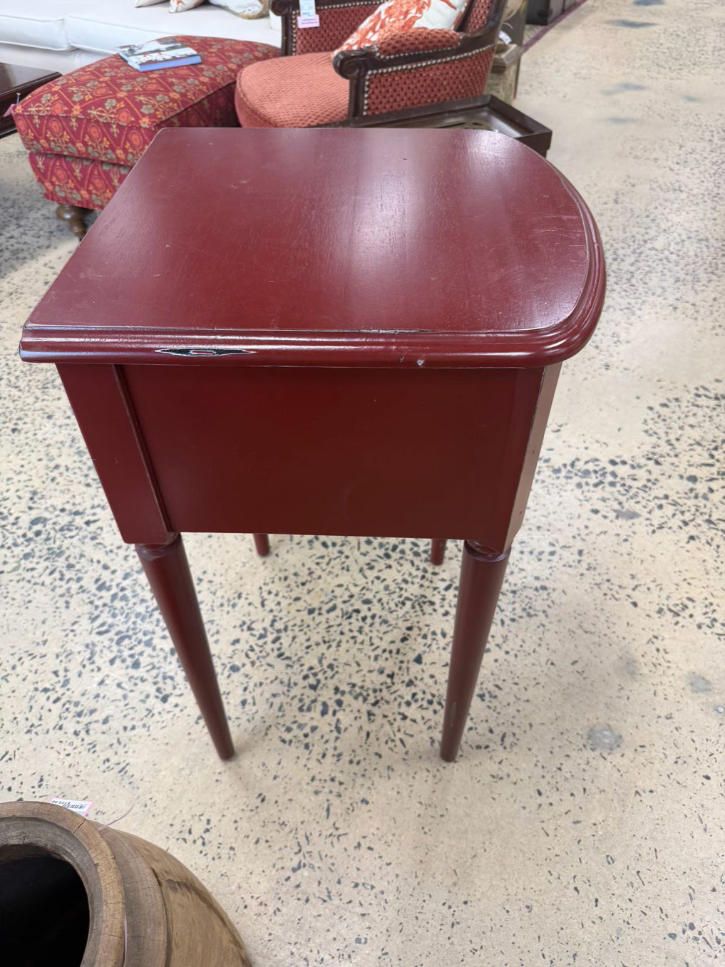 Red Wood End Table w/ Drawer
