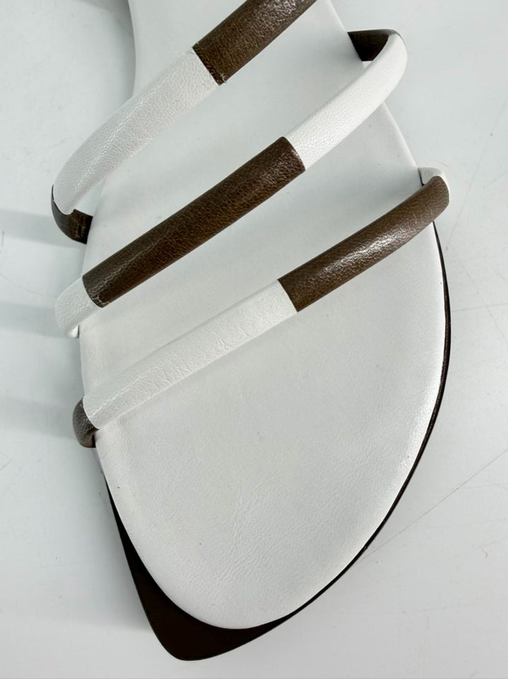 TORY BURCH Size 9 White & Brown Leather Sandals
