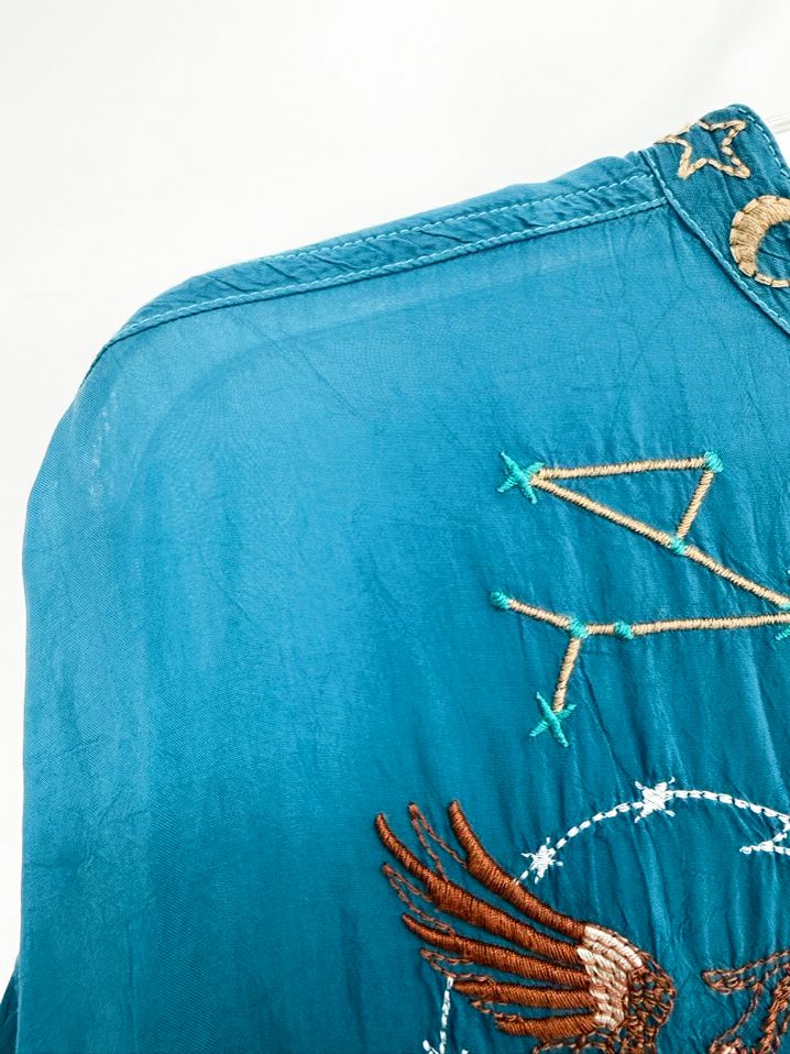 JOHNNY WAS Selina Size Wmn's M Teal Embroidered Tunic NWT