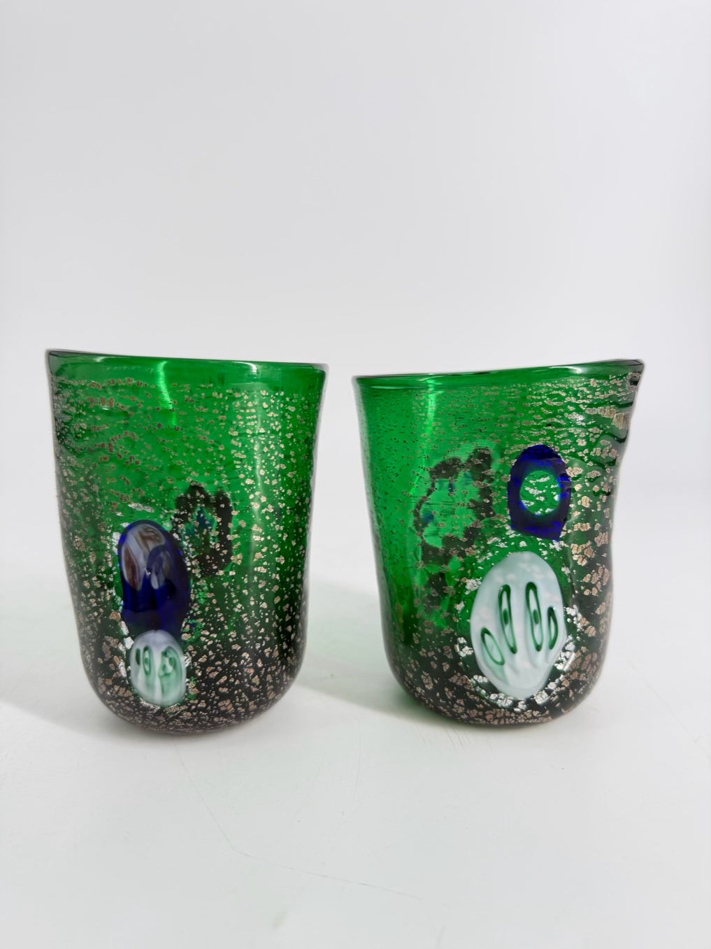 Clear & Green Murano Glass Set Of 4 Drinking Glasses