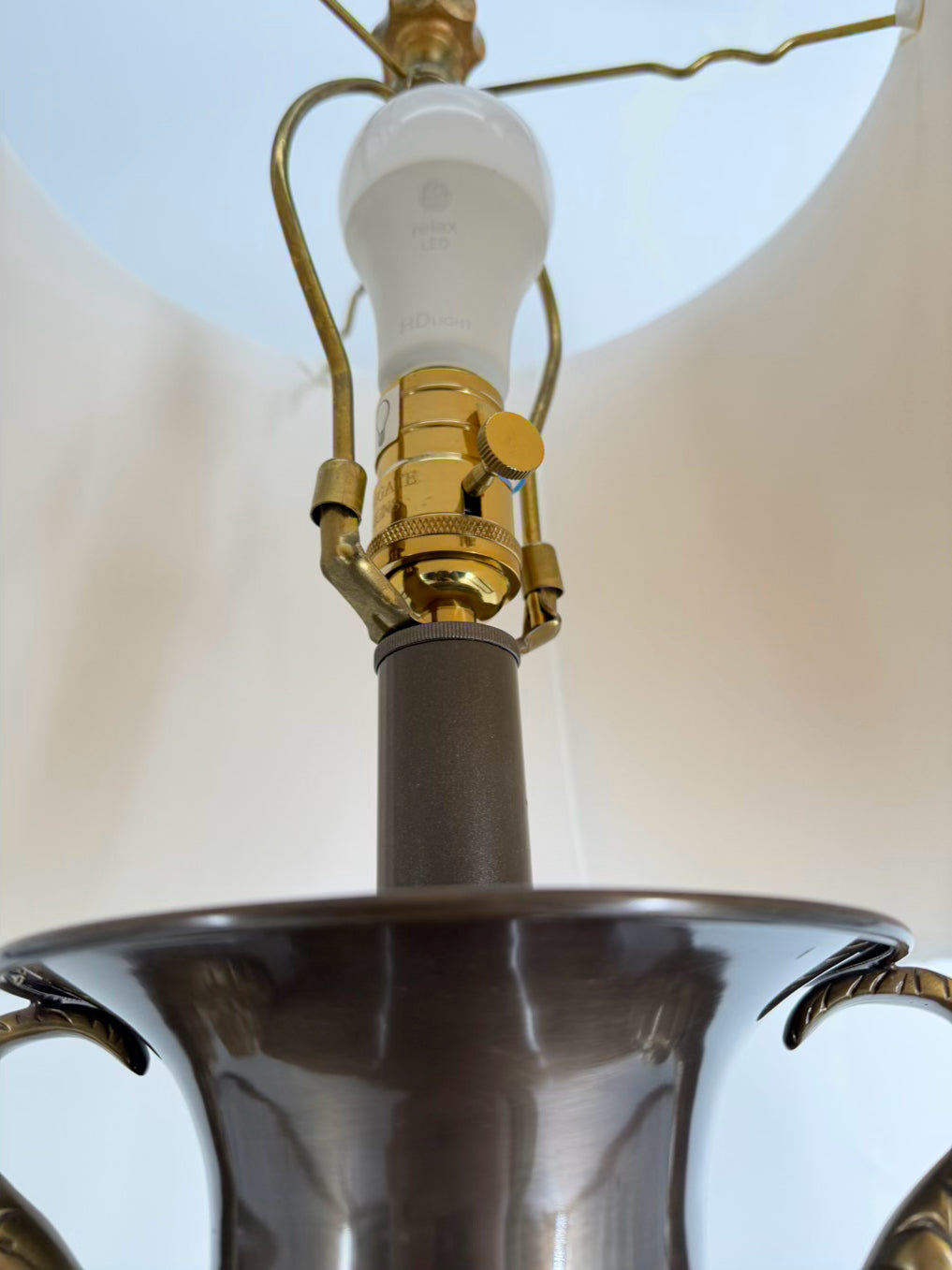 STONEGATE Bronze Metal Lamp w/ Fish Handle Detail & Shade