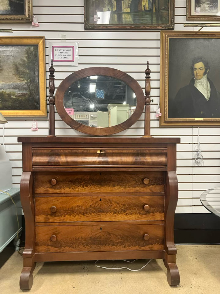 ANTIQUE Wood Empire Chest w/ Mirror