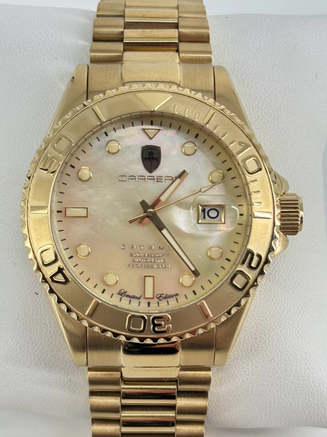 TORINO CARRERO Gold Tone Stainless Steel Mother Of Pearl Catania Automatic Watch