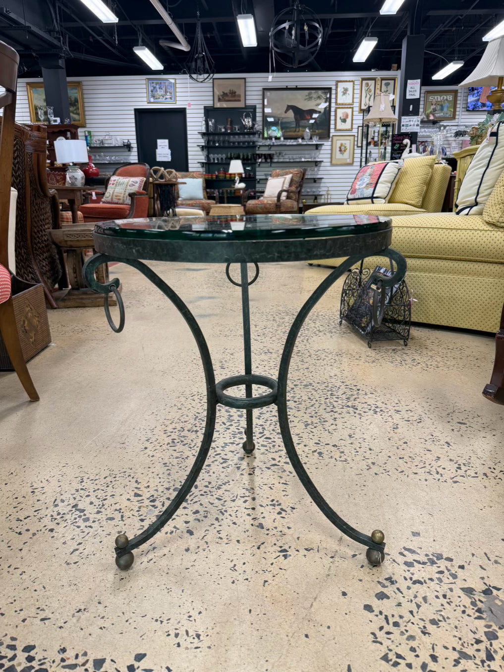 Green & Clear Iron & Glass Occasional Table