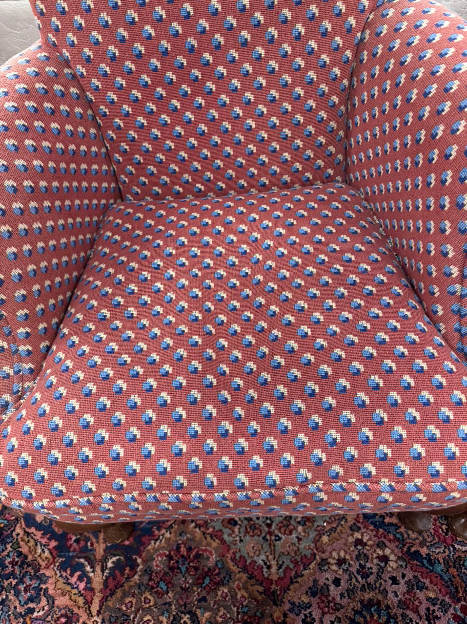 Red & Blue Queen Ann Pair of Chairs