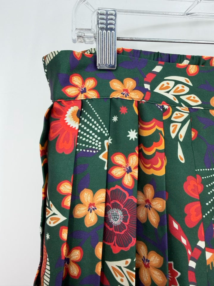 ALDEN ADAIR Wmn's Size XL Green & Orange Pleated Floral Maxi-Skirt NWT