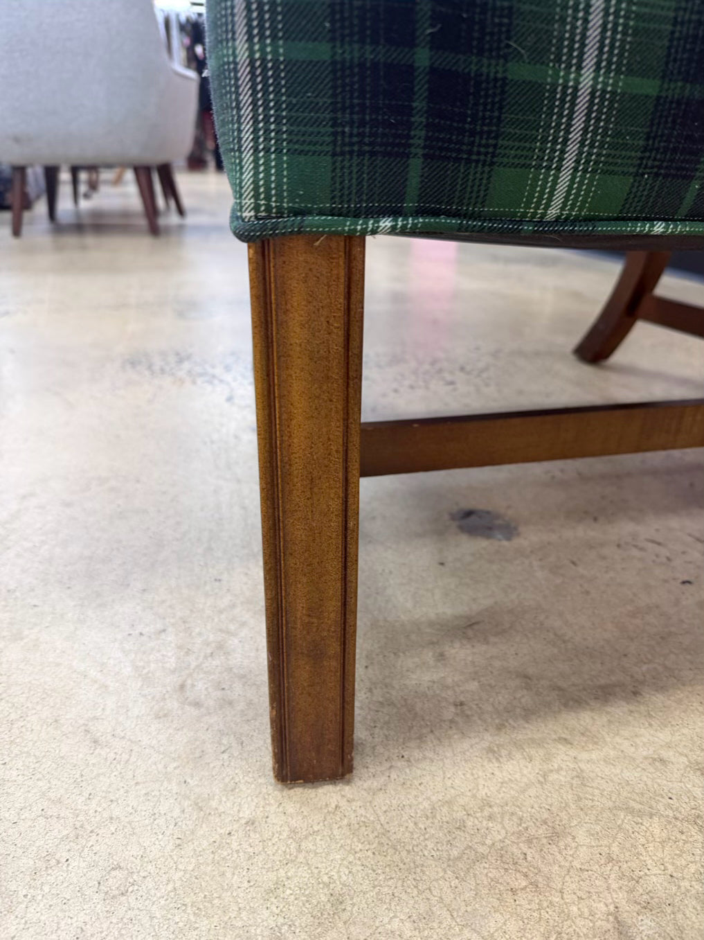 Green & White Plaid Tartan Pair Of Wing Back Chairs