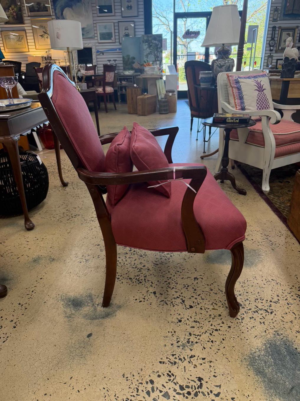 VINTAGE Wood Louis XVI Chair w/ Pink Fabric & 2 Pillows